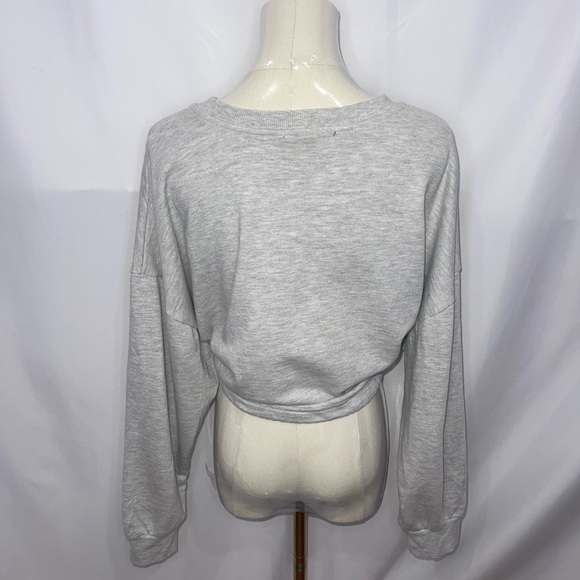 Cropped Gray Sweater with Drawstring Hem - Picture 3 of 5